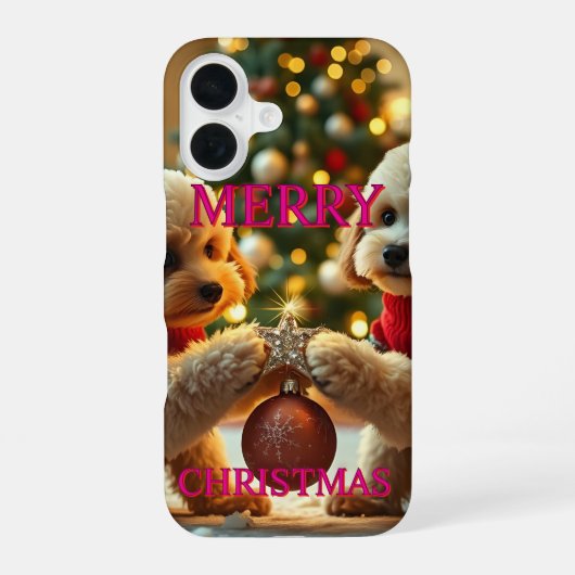 プードル祝の二つのクリスマス iPhone 16ケース (裏面)