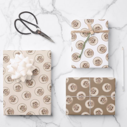 プードル絵を描のおもちゃアプリコットクリームオリジナルドッグアート ラッピングペーパーシート (正面)