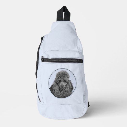 プードル絵を描のミニチュアトイブラックペットドッグアート スリングバッグ (正面)