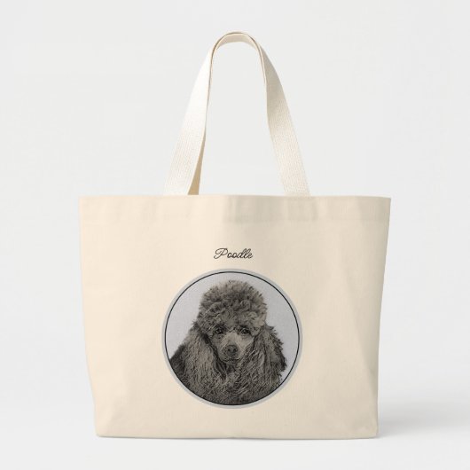 プードル絵を描のミニチュアトイブラックペットドッグアート ラージトートバッグ (正面)