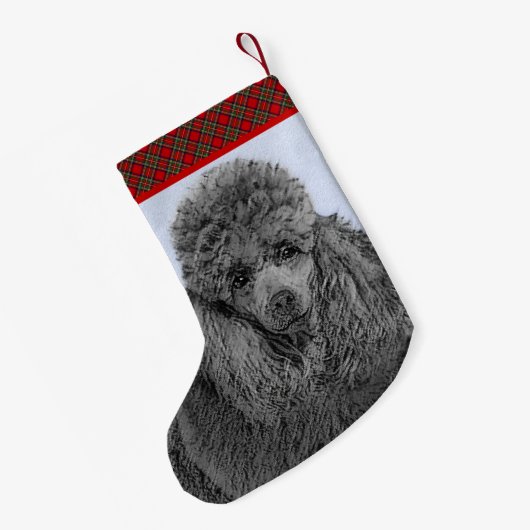 プードル絵画のミニチュアトイブラックオリジナルアート スモールクリスマスストッキング (裏面 (吊り時))
