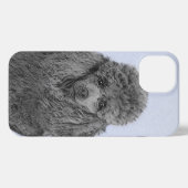 プードル絵画のミニチュアトイブラックオリジナルアート iPhoneケース (裏面横)