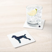 プードル黒水色シルエット スクエアペーパーコースター (インサイチュ)