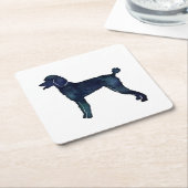 プードル黒水色シルエット スクエアペーパーコースター (アングル)