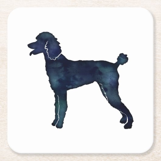 プードル黒水色シルエット スクエアペーパーコースター (正面)