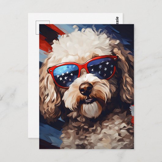 プードル7月4日の独立記念日 ポストカード (正面/裏面)