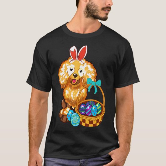 プードル イースター ホリデー ウサギの耳と卵 Tシャツ (正面)