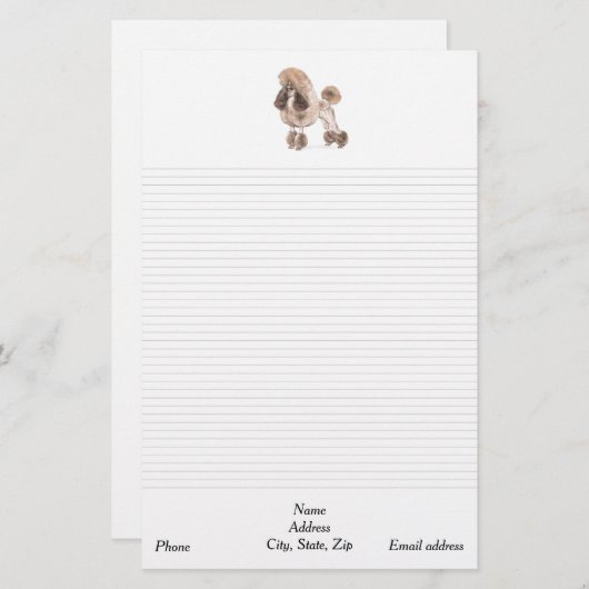 プードル-コートを表示:行と住所 便箋 (正面/裏面)