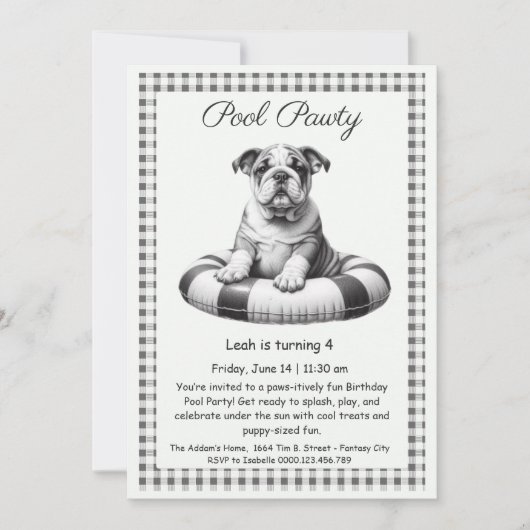 プードル スプラッシュ 誕生日 プールパーティー ご招待 招待状 (正面)