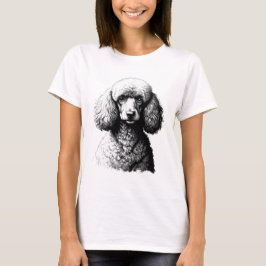 プードル ドッグ スケッチ アート 女性用 ホワイトTシャツ Tシャツ