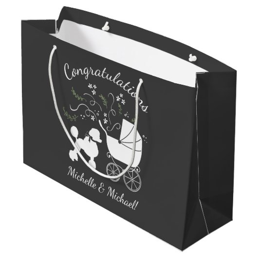 プードル·ドッグ·ベイビー·シャワー子犬のグレー男女兼用 ラージペーパーバッグ (裏面アングル)