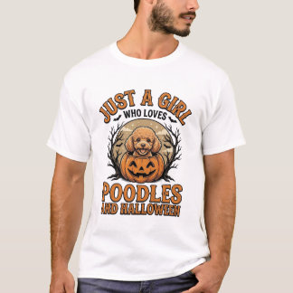プードル・ハロウィン・ガール・ヴィンテージ・パンプキン・ドッグTシャツ デ Tシャツ