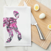 プードル、ピンクプードル キッチンタオル (四つ折り)