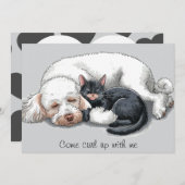 プードル 犬 猫 来て 丸くなって ホリデー カード (正面/裏面)