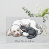 プードル 犬 猫 来て 丸くなって ホリデー カード (スタンド正面)