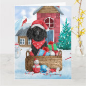 プードル 犬 雪のクリスマス ドッグハウス カード (黄色い花)