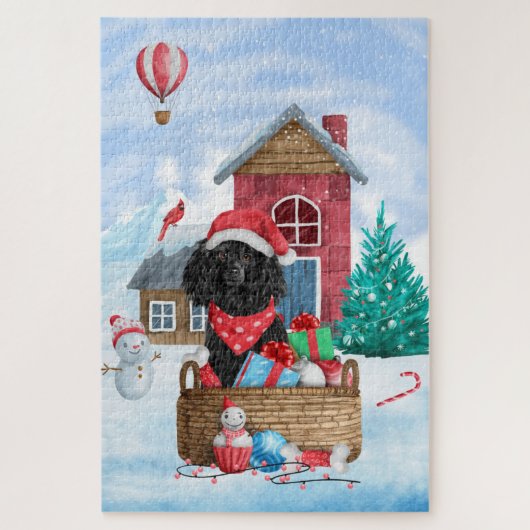 プードル 犬 雪の中のクリスマス犬小屋 ジグソーパズル (縦)