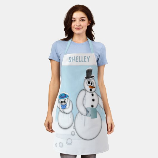 プーピング雪だるま エプロン (着用した状態)