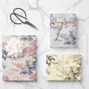 プーモダンニーフローラブルートイレデジュイパターン ラッピングペーパーシート
