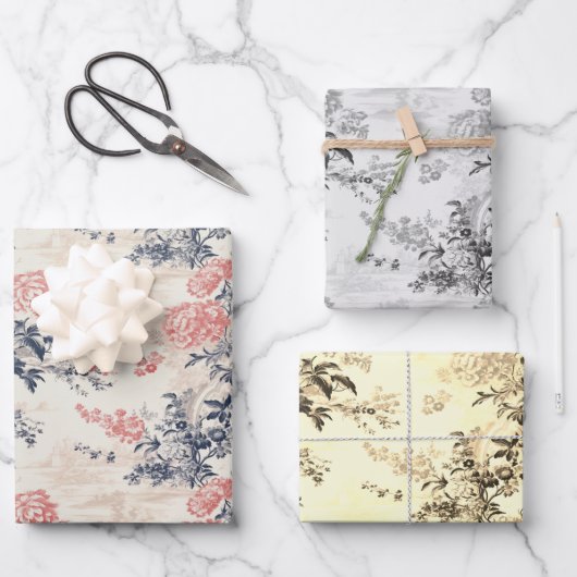 プーモダンニーフローラブルートイレデジュイパターン ラッピングペーパーシート (正面)
