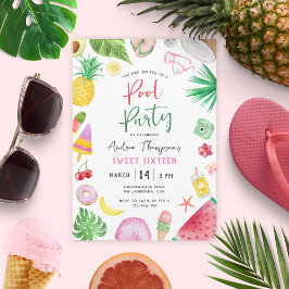 プーモダンルパーティーサマースウィート16誕生日 招待状