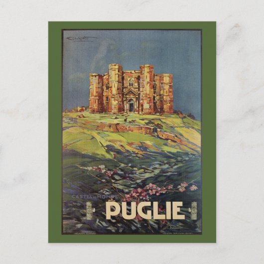 プーリアキャッスルデルモンテイタリアンヴィンテージ旅行広告 ポストカード (正面)