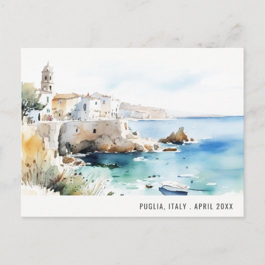 プーリア州 イタリア 水彩画 景観 旅行 シーズンポストカード (正面)