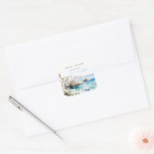 プーリア、イタリア 水彩画風景 結婚式 スクエアシール (封筒)