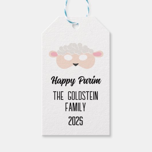 プーリムの羊マスク仮装コスチューム ギフトタグ (正面)