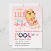 プールおもしろいパーティーピンク卒業女子 招待状 (正面)