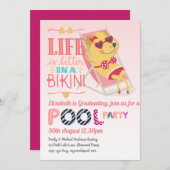 プールおもしろいパーティーピンク卒業女子 招待状 (正面/裏面)