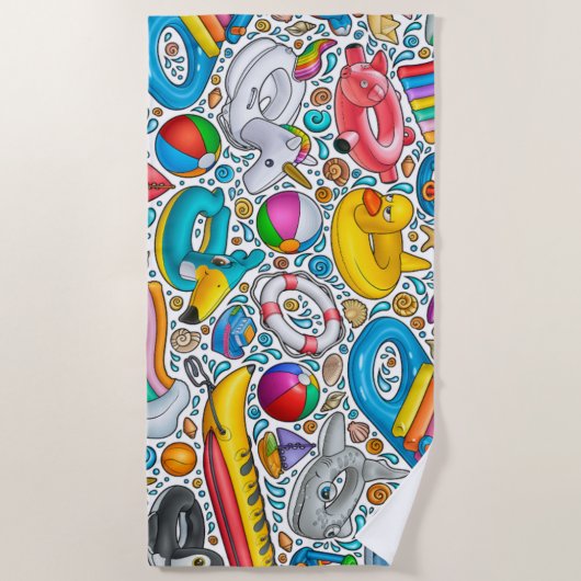 プールおもしろい夏の誕生日パーティー膨張可能な動物 ビーチタオル (正面)