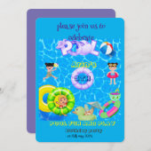 プールおもしろい遊と誕生日パーティー 招待状 (正面/裏面)