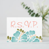 プールおよび珊瑚のハイビスカスRSVPの結婚式の応答カード 出欠カード (スタンド正面)