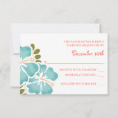 プールおよび珊瑚のハイビスカスRSVPの結婚式の応答カード 出欠カード (裏面)