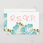 プールおよび珊瑚のハイビスカスRSVPの結婚式の応答カード 出欠カード (正面/裏面)