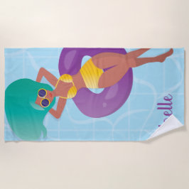 プールでくつろいでいる黒人女性 ビーチタオル