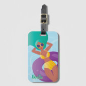 プールでくつろいでいる黒人女性 ラゲッジタグ (正面縦)