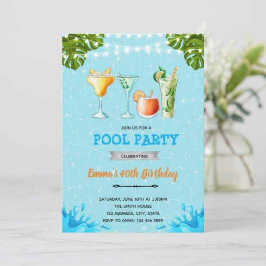 プールでのカクテルパーティーのご招待 招待状 (スタンド正面)