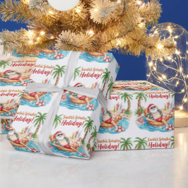 プールでのサンタのクリスマスパーティー ラッピングペーパー