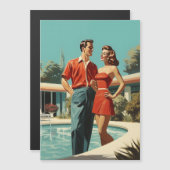 プールでの50年代のカップル マグネット招待状 (正面/裏面)