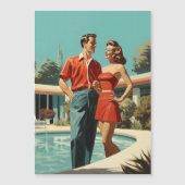 プールでの50年代のカップル マグネット招待状 (正面)