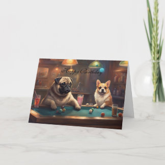 プールで遊ぶ犬たち お誕生日おめでとう チーム一同より カード
