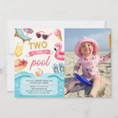 プールで2人 夏の誕生日パーティーの写真 招待状 (正面)
