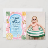プールで2歳の夏のテーマの女の子の2歳の誕生日写真 招待状 (正面)