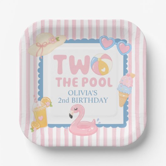 プールで2歳の夏の誕生日パーティー ペーパープレート (正面)