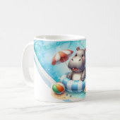 プールにいるカバの名前入り コーヒーマグカップ (正面左)