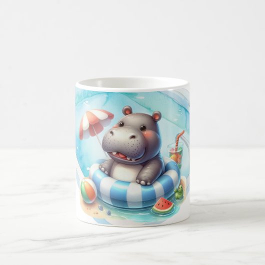 プールにいるカバの名前入り コーヒーマグカップ (中央)