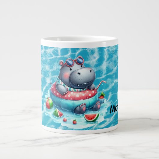 プールにいるカバの名前入り ジャンボコーヒーマグカップ (正面)