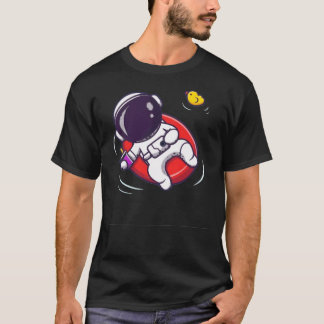 プールにリラックス入ったかわいい宇宙飛行士 Tシャツ